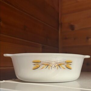 White Casserole Dish with Wheat Design